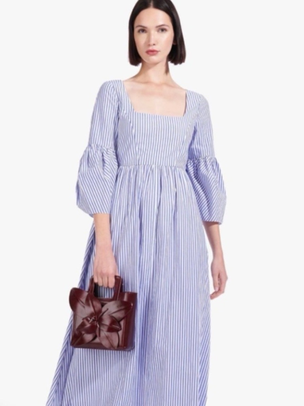 NWT Staud Striped Square-Neck Maxi Dress in Blue and White
